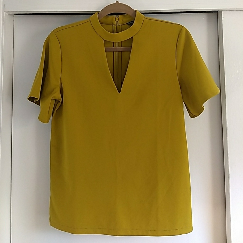 Ann Taylor Cutout Choker V Neck Blouse